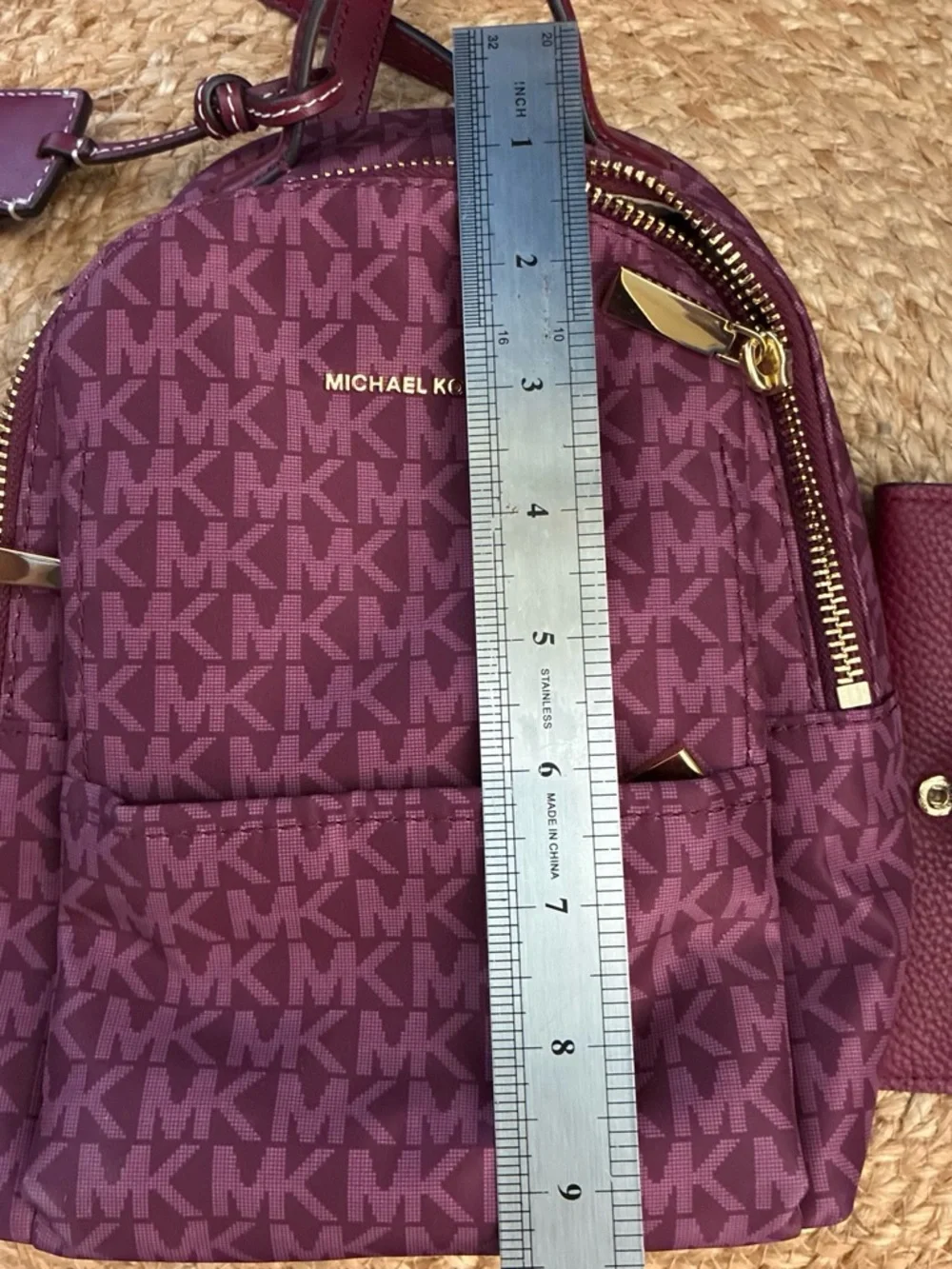 Michael Kors Burgundy MK Logo Backpack with Matching Wallet